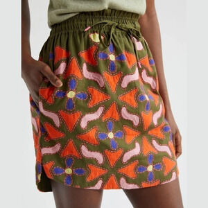 Anthropologie Green Mini Skirt with Orange and Pink Accents
